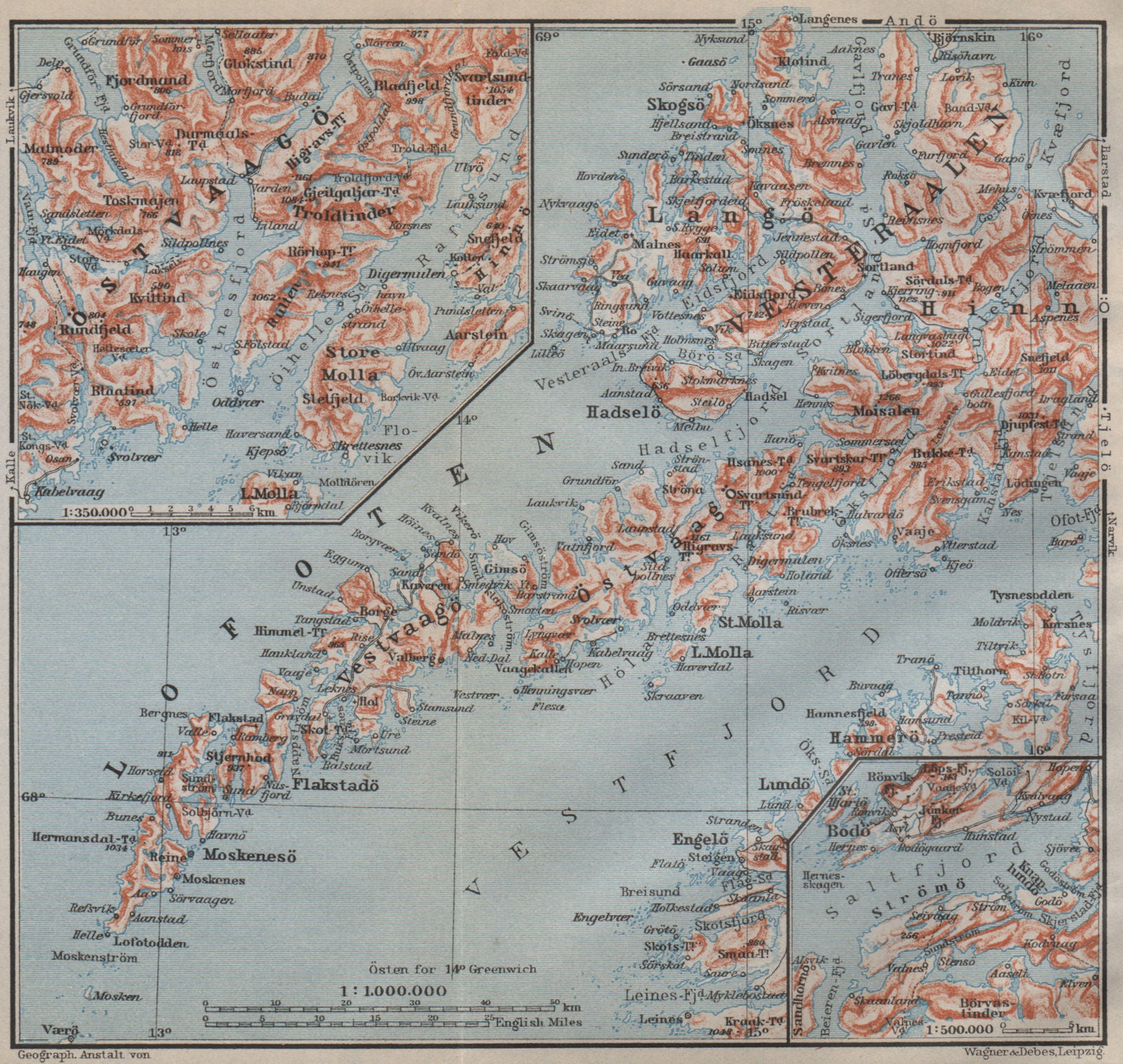 LOFOTEN ISLANDS. Bodo & Svolvaer environs. Bodø Svolvær. Norway kart 1912 map